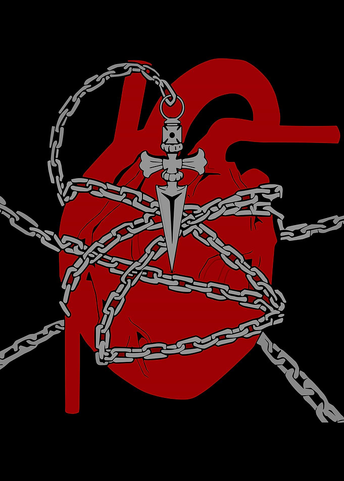 Chained Heart with Dagger Pendant