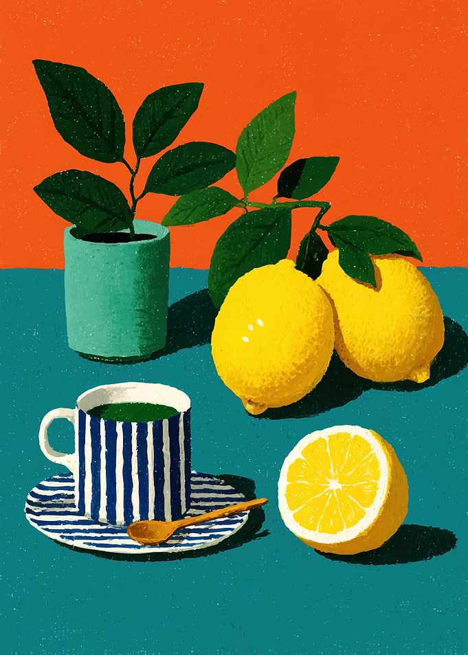 Still life with lemons and tea