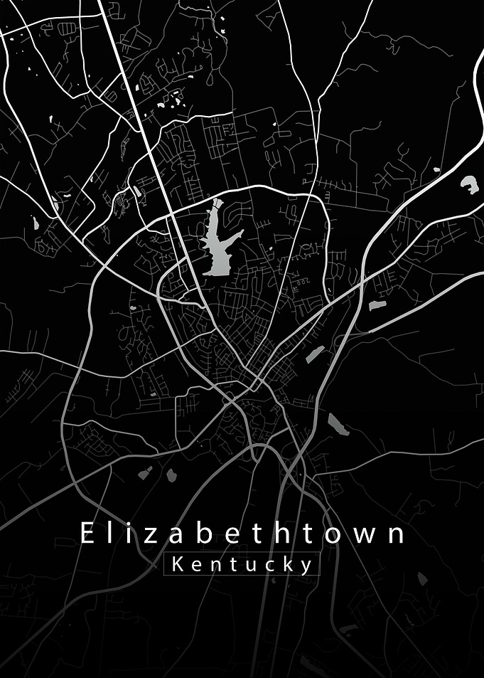 Elizabethtown Kentucky City Map black