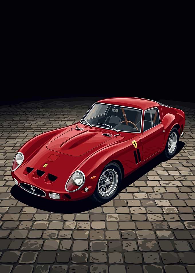 Red Ferrari 250 GTO on Cobblestones