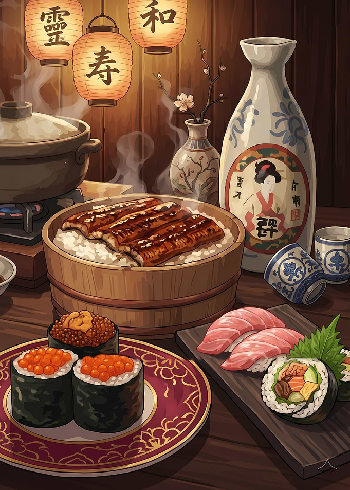 Japanese Food and Drink Spread