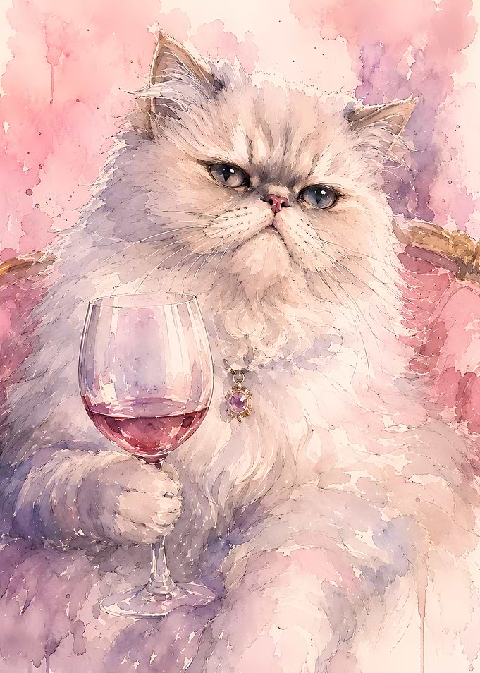 Persian Cat with Wine