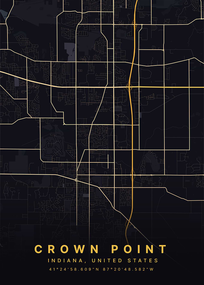 Crown Point Indiana Black and Gold Map