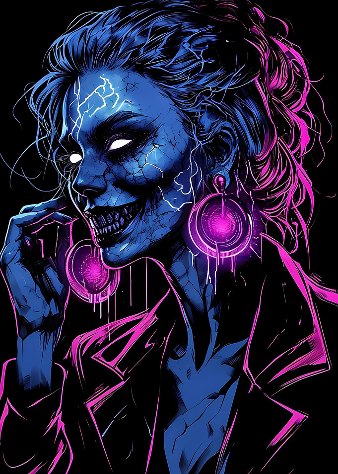Electric Blue Zombie Woman with Pink Accents