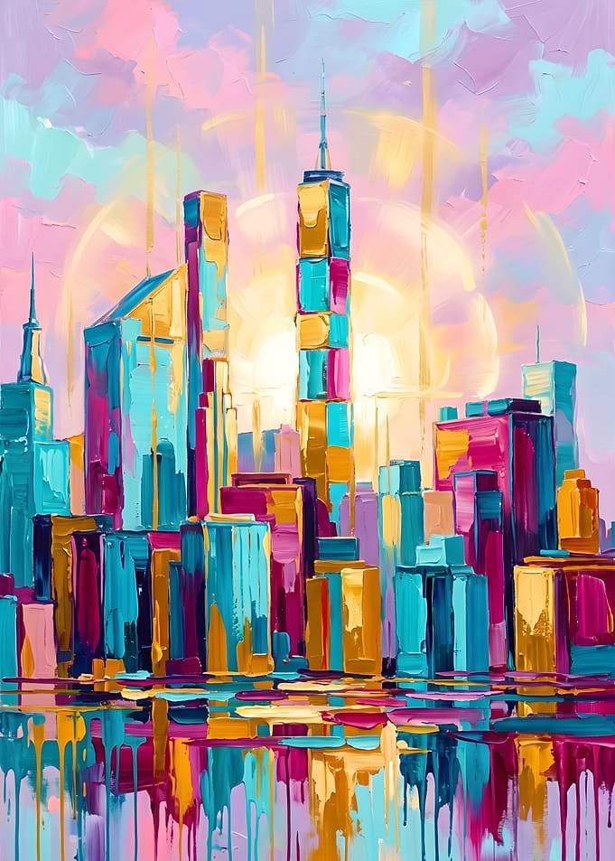 Abstract Colorful Sunset Cityscape