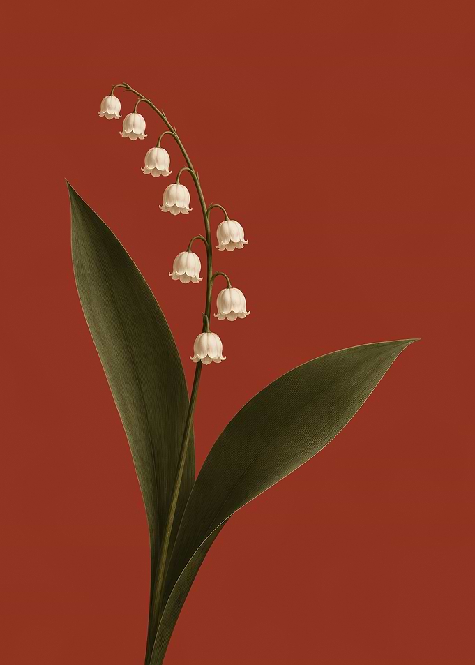 Lily of the Valley Wall Art – Vintage Botanical Floral Poster in Terracotta Tones