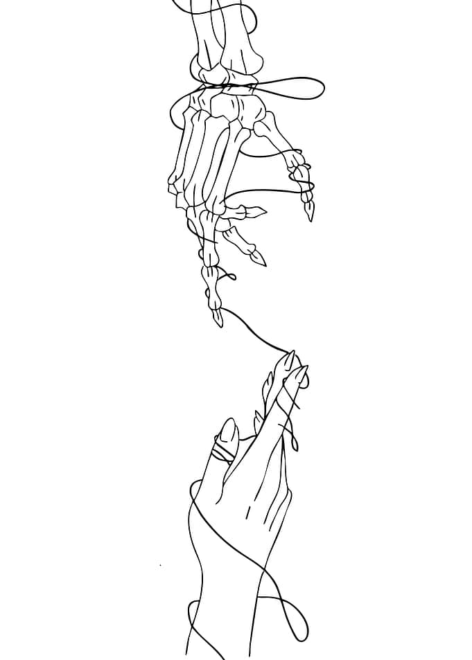 Skeleton Hand Reaching for Human Hand
