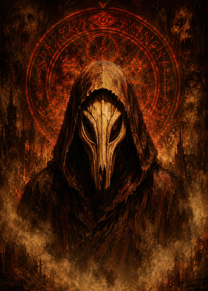 Mysterious Hooded Figure with Occult Symbol
