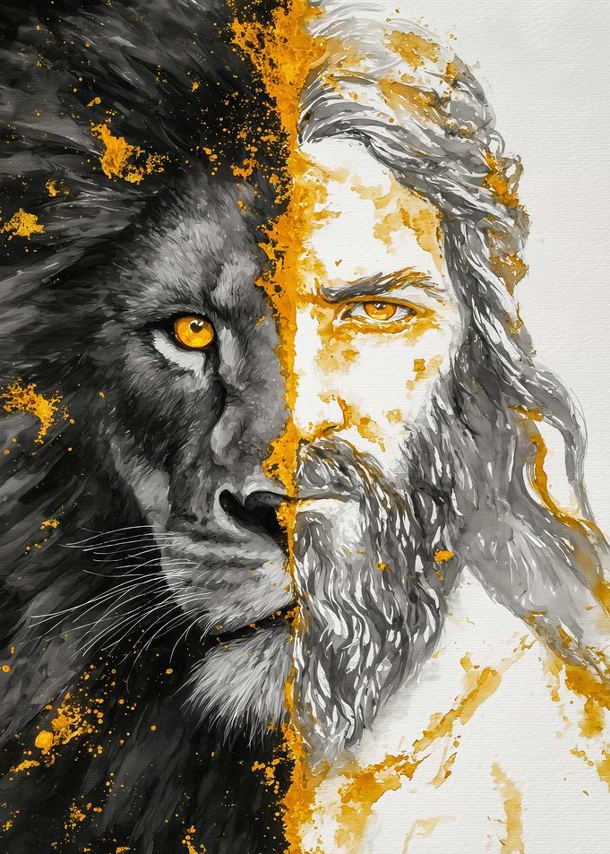Lion and Jesus Split Face