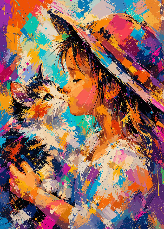 Girl kissing a cat