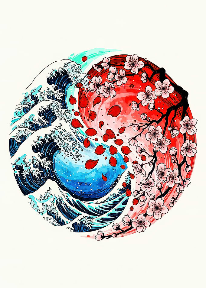 Japanese Wave and Cherry Blossoms