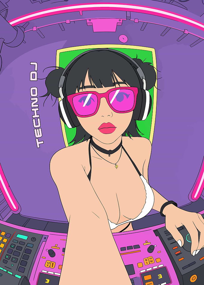 Techno DJ Girl in Pink Sunglasses