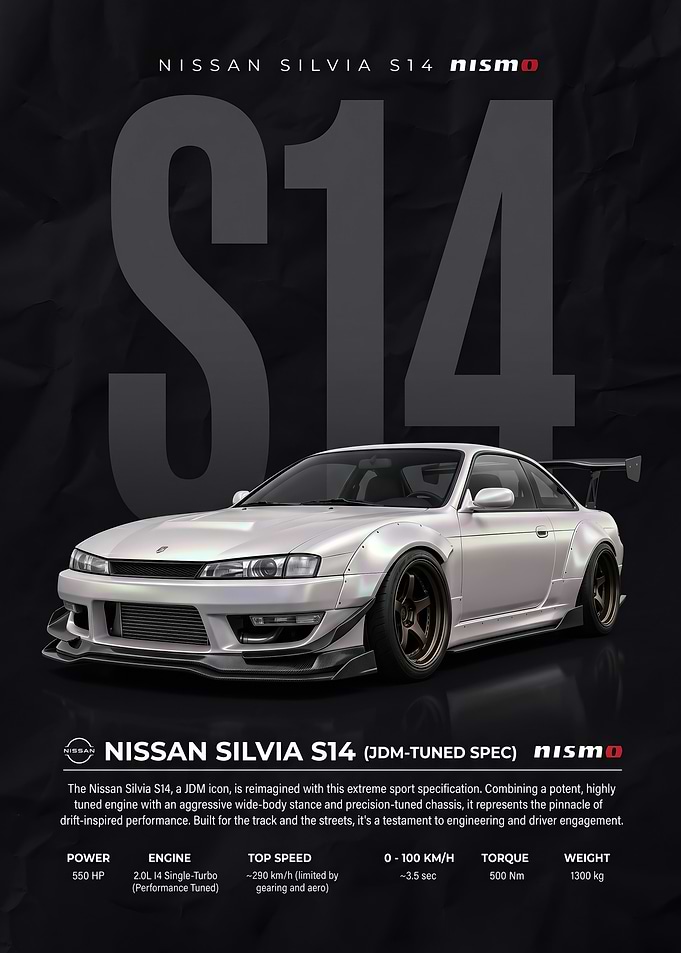 A dynamic Nissan Silvia S14 Nismo Poster