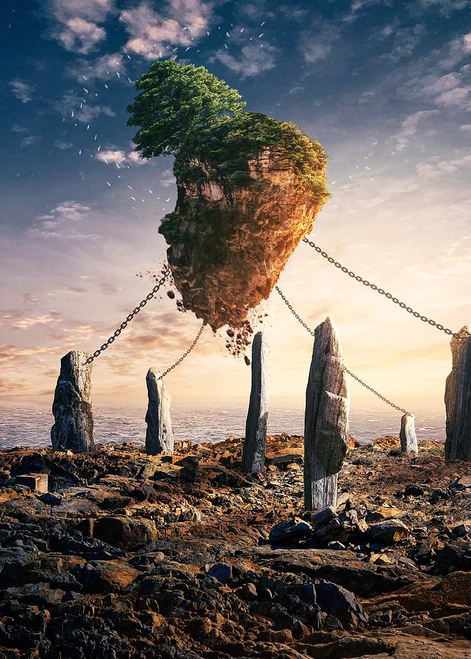 Floating Island with Chains and Standing Stones