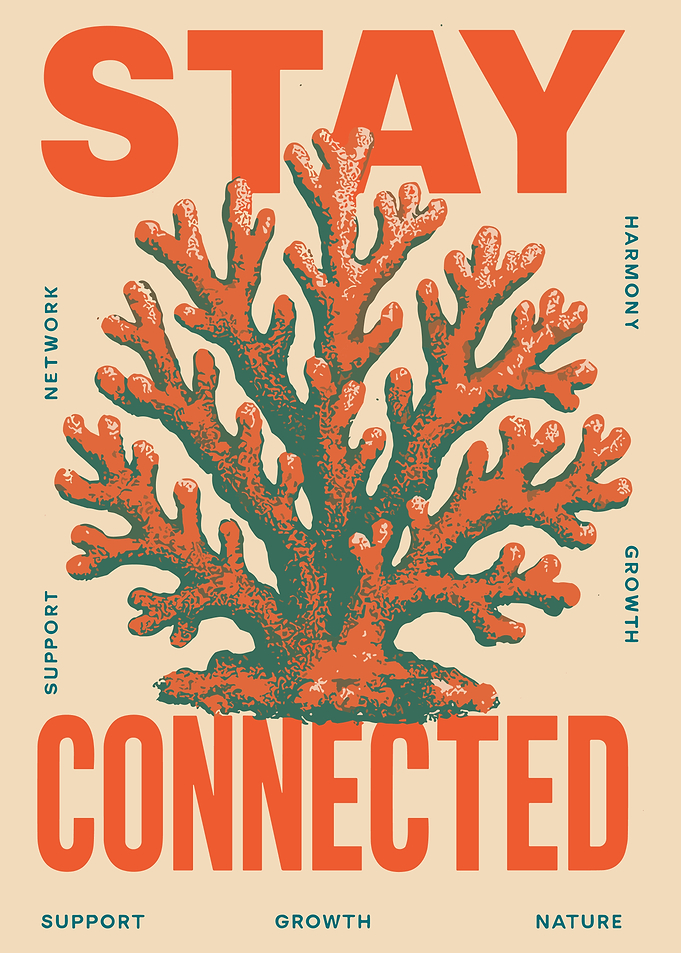 Vintage Coral Stay Connected Poster Retro Coastal Typography Wall Art