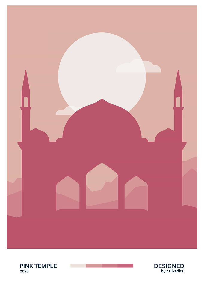 Pink Temple Minimalist Landscape