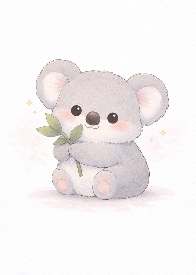 Cute Koala Holding Bamboo