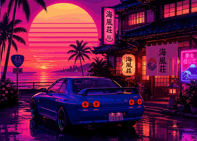 Retro Japanese Car at Sunset