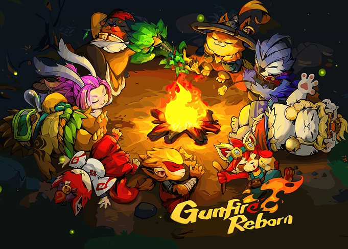 Gunfire Reborn characters around a campfire