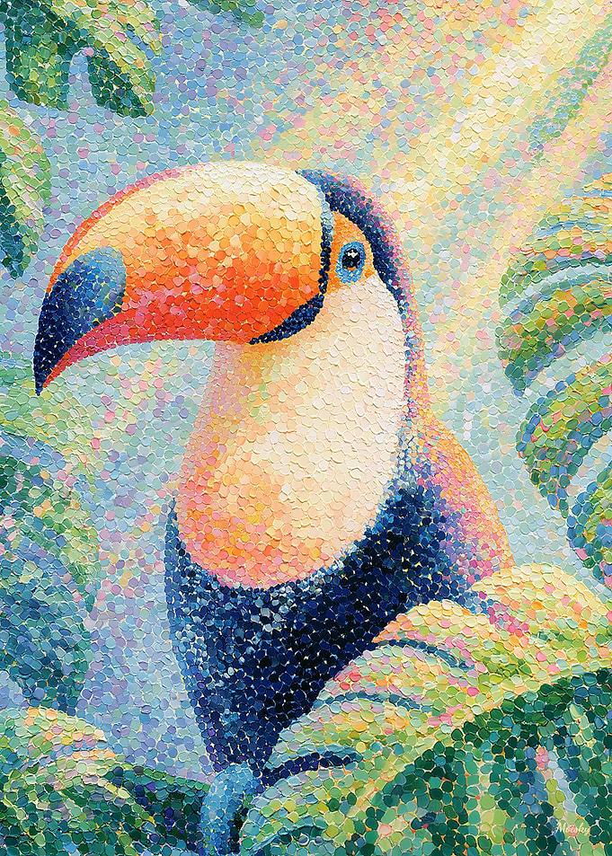 Toucan of Light – Prismatic Pointillism Tropical Wildlife Wall Art