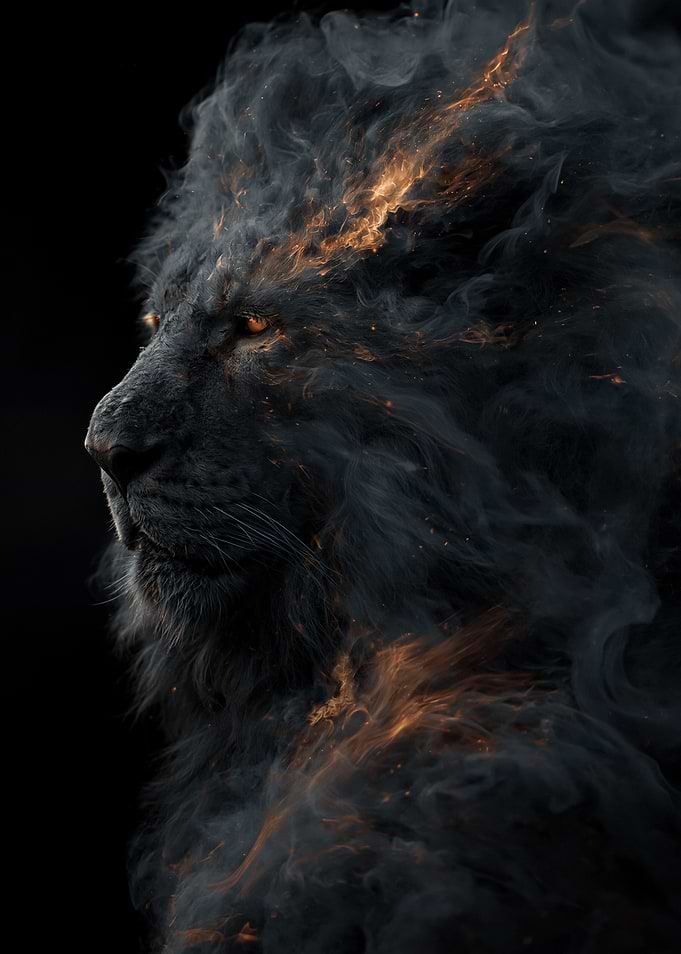 Fiery Smoke Lion Portrait