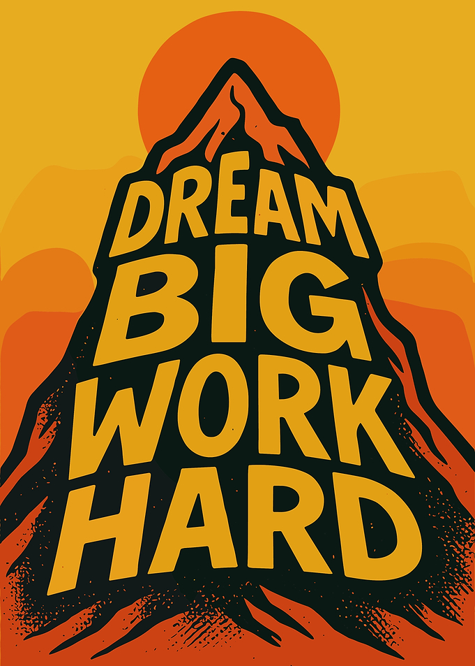 Aesthetic Motivational Mountain Poster – Dream Big Work Hard Retro Sunset Wall Art