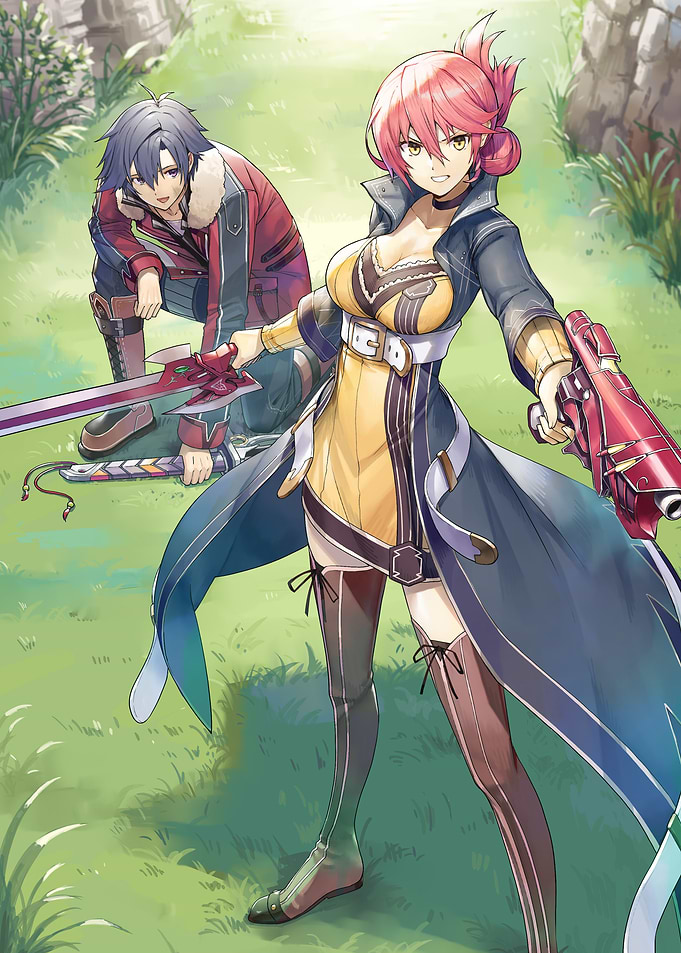 characters with swords and gun