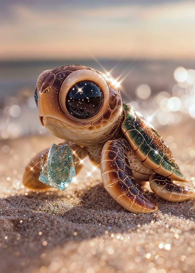 Cute Baby Sea Turtle Holding Gemstone