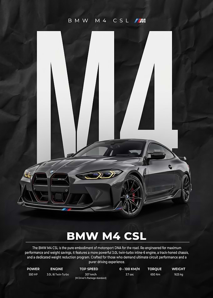 A dark BMW M4 CSL Poster