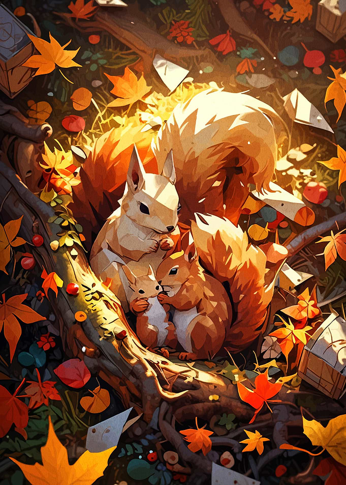 Squirrel Family in Autumn