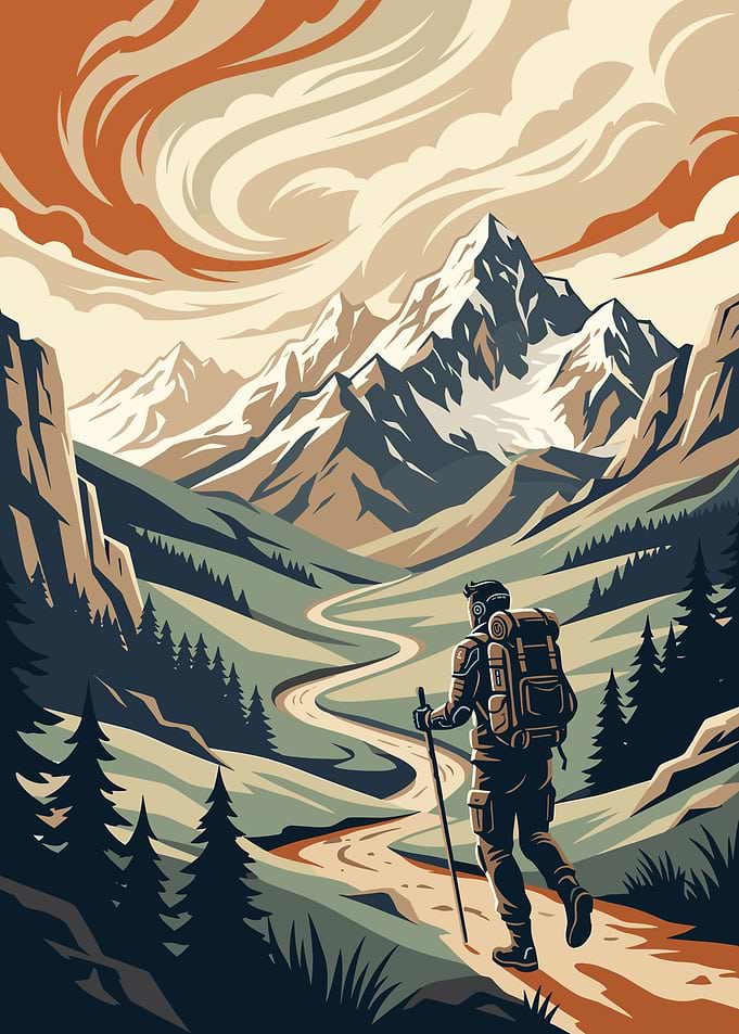 Hiker on a mountain trail