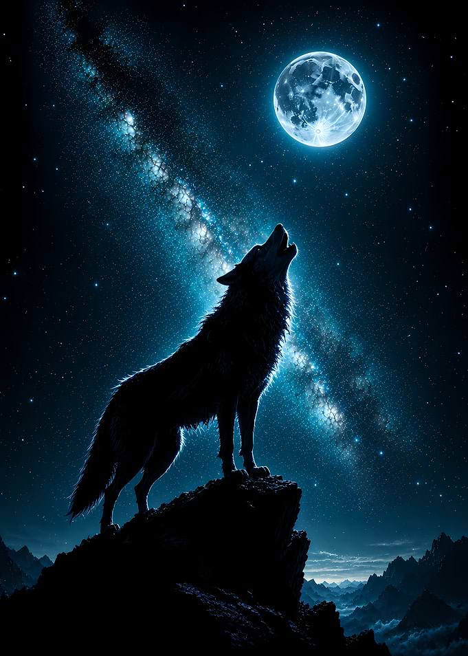 Wolf howling at the moon
