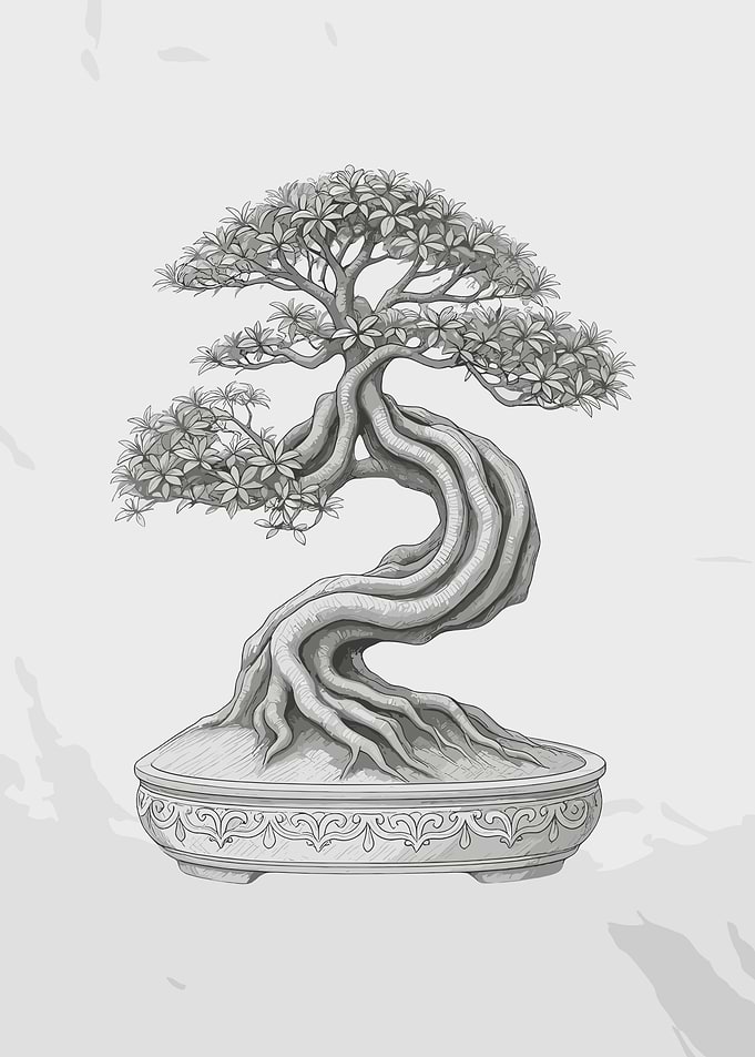 Potted Bonsai Tree Illustration