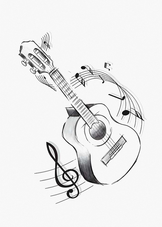 Guitar with Musical Notes