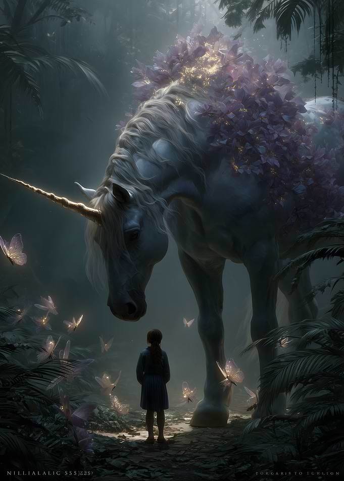 Enchanted Unicorn Encounter in a Mystical Forest