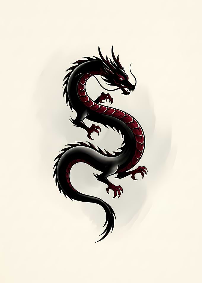 Black and Red Dragon Illustration