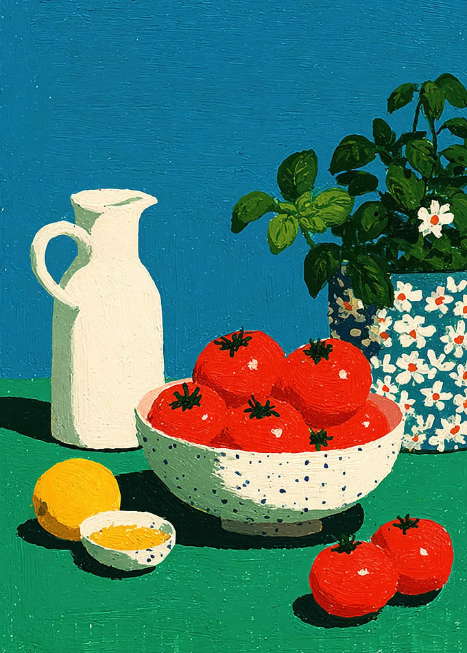 Still Life with Tomatoes and Lemon