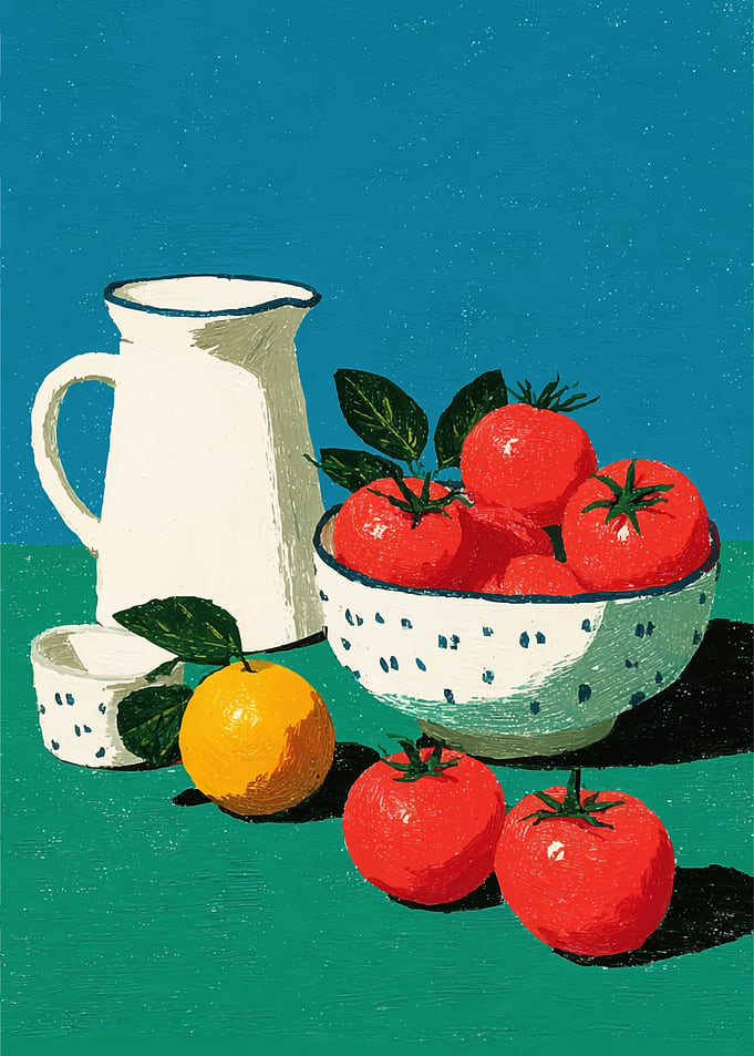 Still Life with Tomatoes and Orange