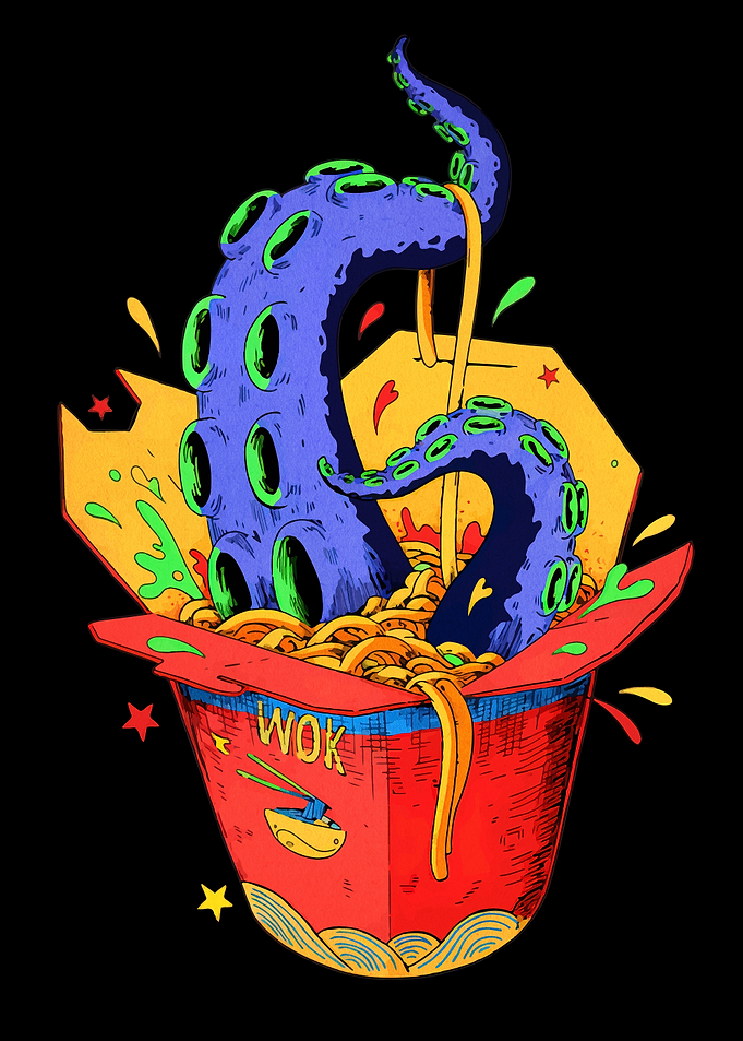 Tentacle Noodles in a Wok Box