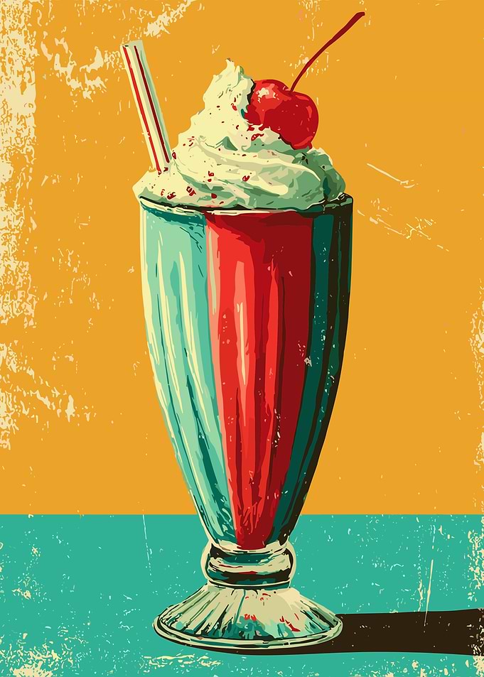 Retro Milkshake Illustration Wall Art Poster – Vintage Diner Style