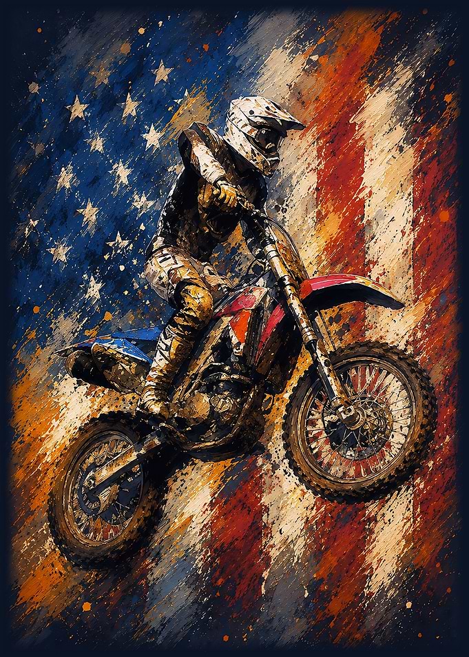 Motocross Rider with American Flag