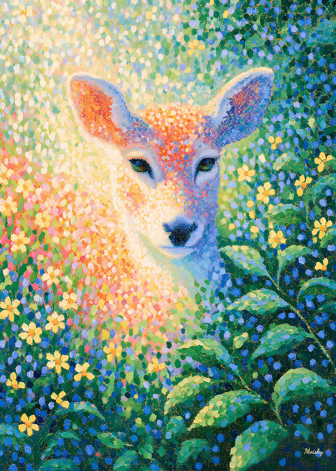 Prismatic Pointillism Fawn – Luminous Woodland Wildlife Wall Art