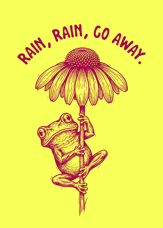 Frog holding flower as umbrella