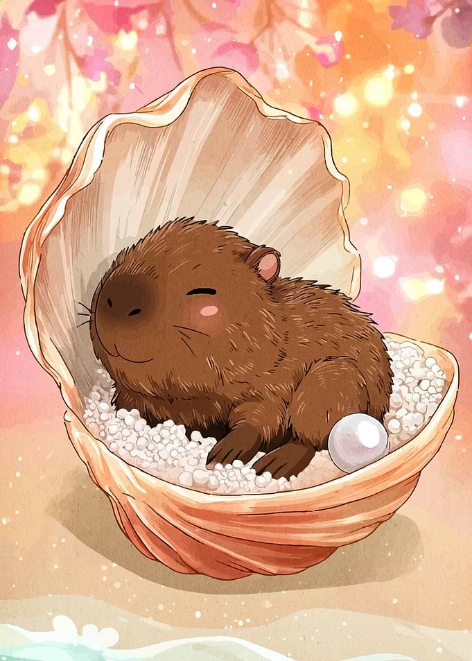 Cute Capybara in a Seashell