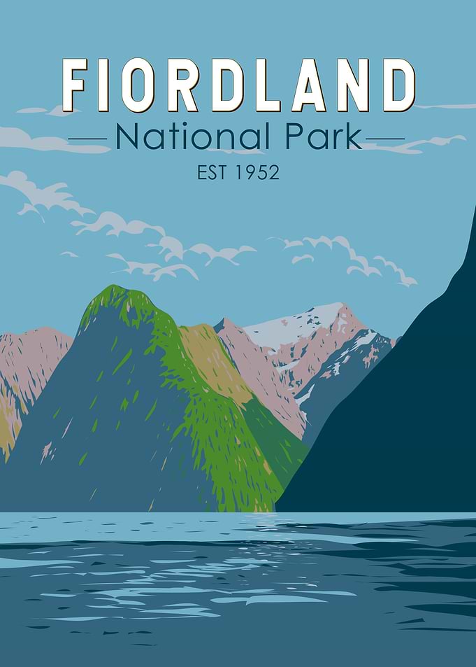 Fiordland National Park Vintage Poster