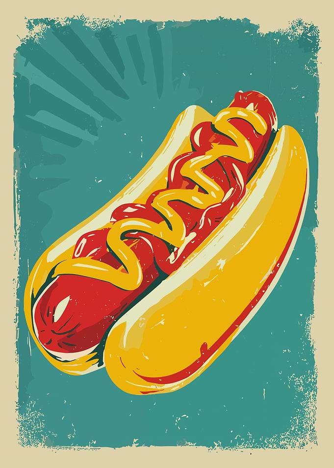 Retro Hot Dog Poster Vintage Diner Food Wall Art Kitchen Decor Print