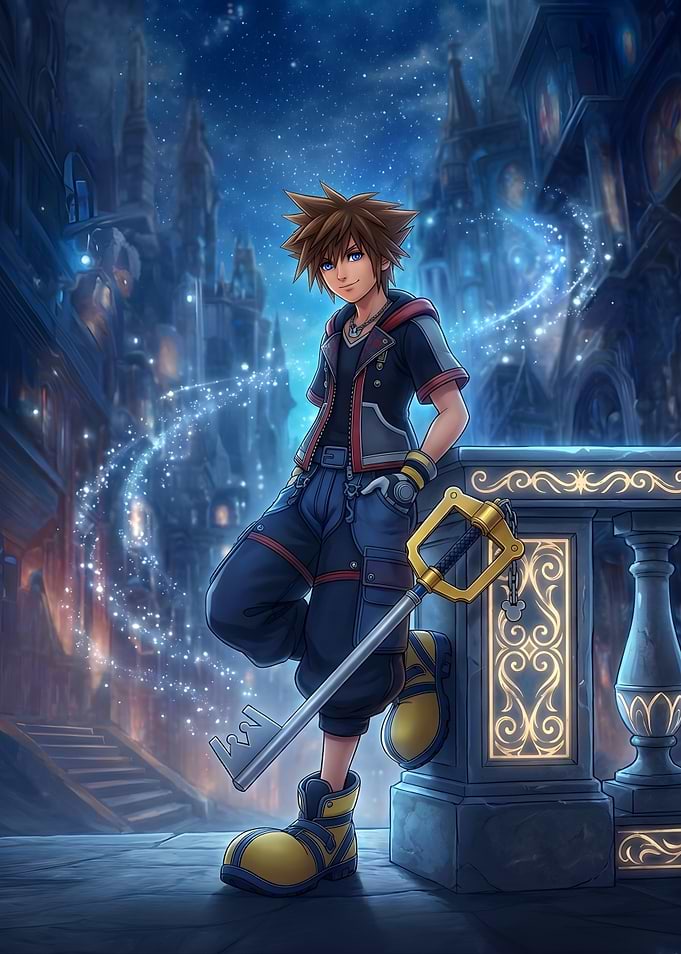 Sora Kingdom Hearts with Keyblade in Starry City