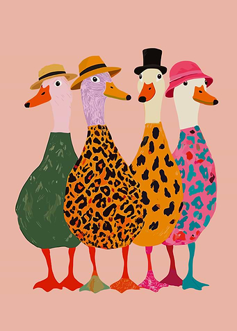 Four Fashionable Ducks in Hats
