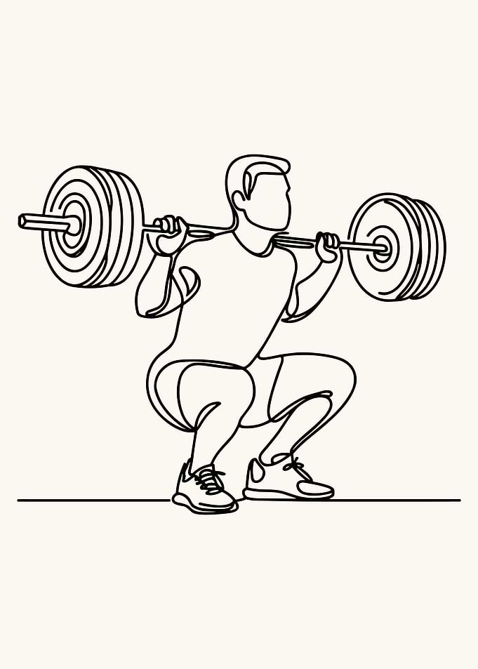 Minimalist Barbell Squat Line Art Poster | Strength Training Gym Wall Art