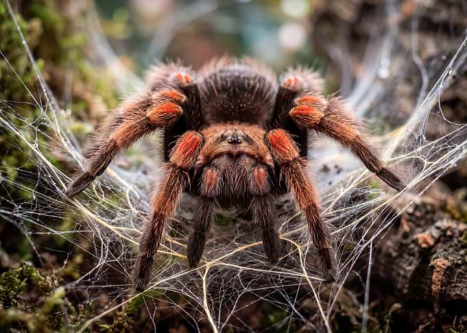 Close-up of a Tarantula on a Web